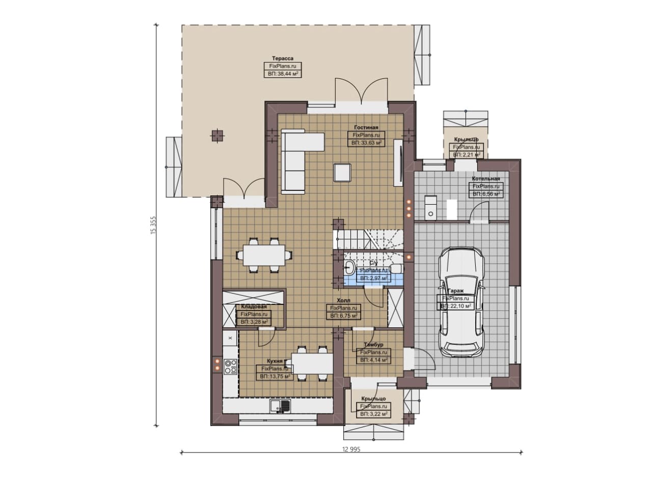 Планировка Одноэтажный дом с мансардой  F-16181