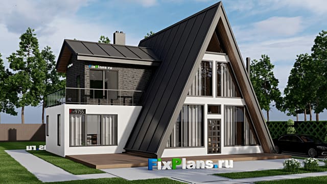 Одноэтажный дом с мансардой  F-9755