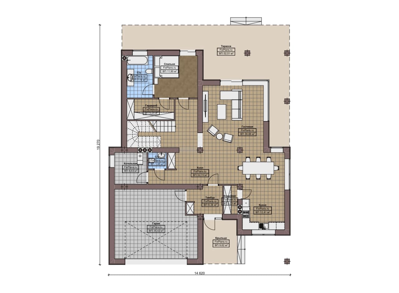 Планировка Одноэтажный дом с мансардой  F-16109