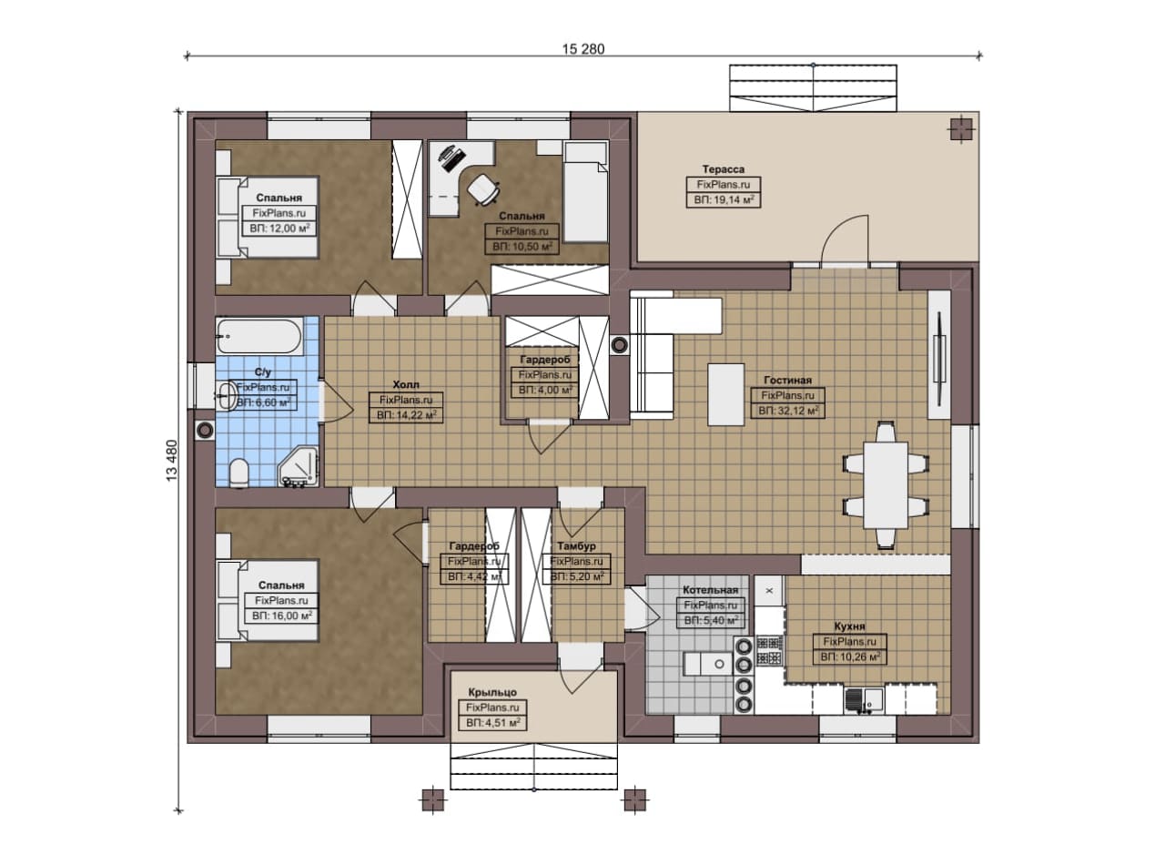 Планировка Одноэтажный дом F-7532
